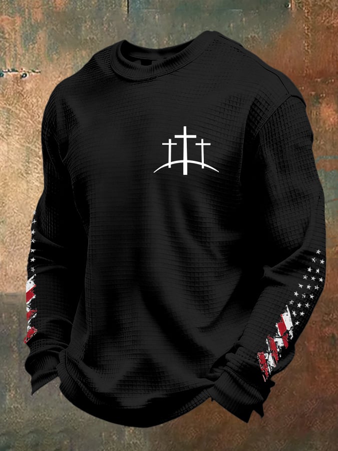 Men's Retro Faith Design Printed Waffle Fabric Long Sleeve T-Shirt