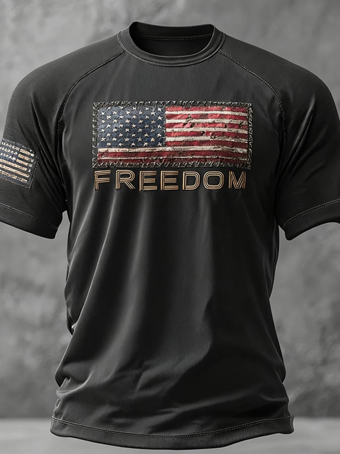 Men's Freedom American Flag Print Casual T-Shirt