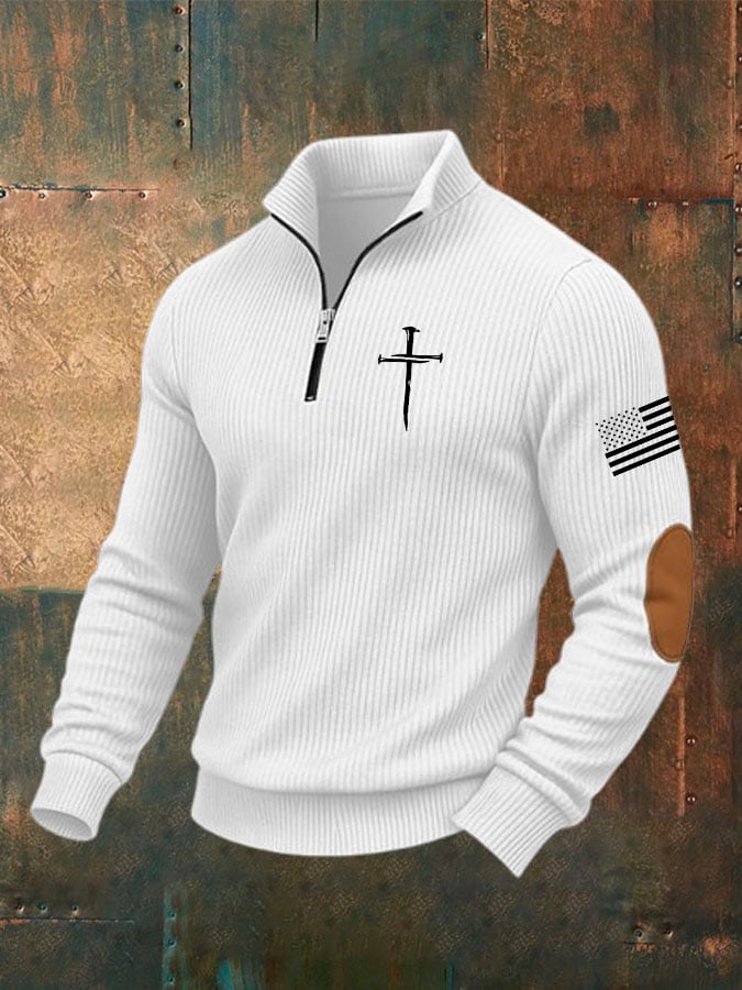 Men's Faith Cross Print Zip-Up Sweatshirt