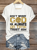 Women's Retro God Is Always On Time Print T-Shirt