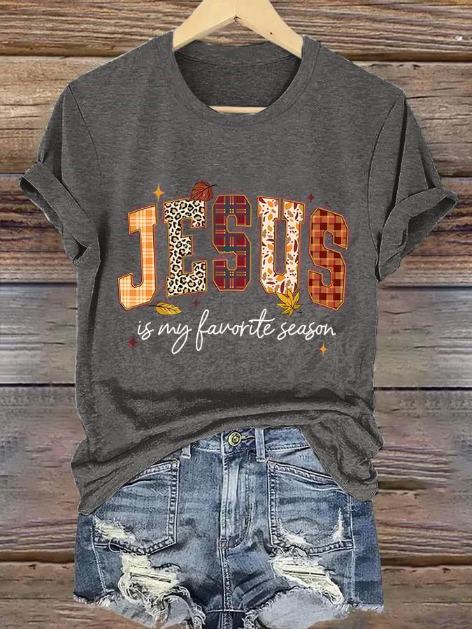 Women'S Casual Faith "Time With Jesus Is My Favorite Season" Short-Sleeved T-Shirt