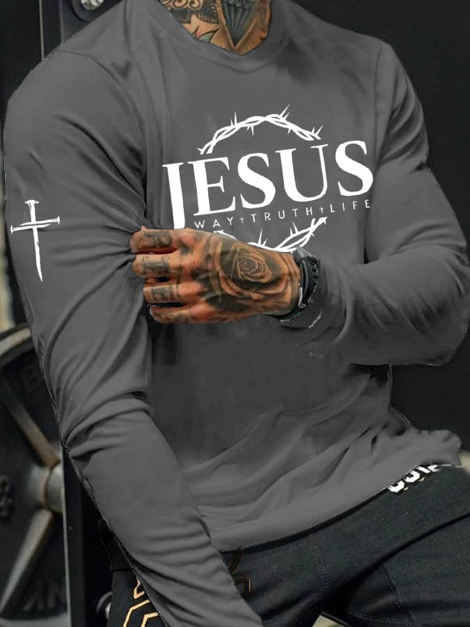 🔥Buy 3 Get 15% Off🔥Men's Jesus The Way The Truth The Life Print Long Sleeve T-shirt