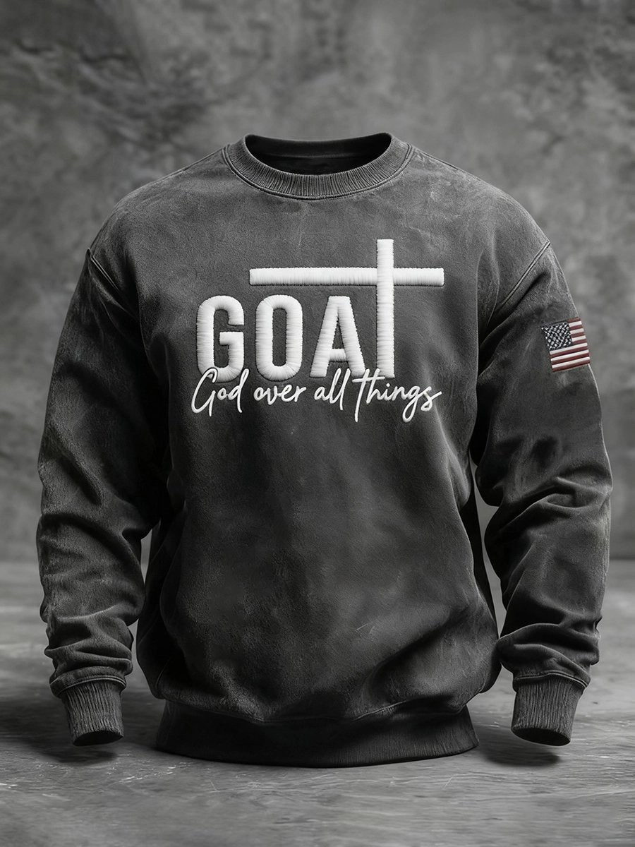 Men's Retro God Over All Things Print Sweatshirt