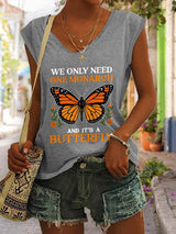 🔥Buy 3 Get 15% Off🔥V Neck Retro We Only Need One Monarch And It's A Butterfly Print Tank Tops