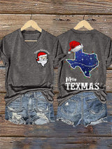 V-Neck Retro Texas Christmas The Stars At Night Are Big And Bright Deep In The Heart Of Texas Print T-Shirt
