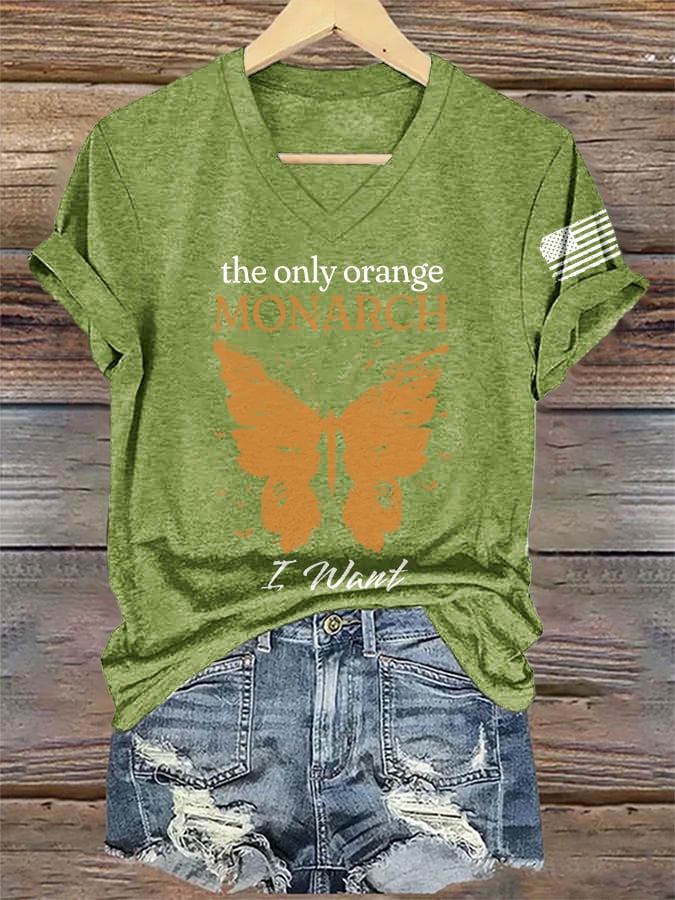🔥Buy 3 Get 15% Off🔥V-Neck Retro The Only Orange Monarch I Want Monarch Butterflies Print T-Shirt