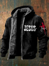 Men's Vintage Faith Print Plush Zip Sweatshirt