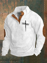 Men's Vintage Faith "Faith Over Fear" Printed Stand Collar Button-Up Sweatshirt
