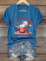 V-Neck Retro Christmas Snowman In Coffee Surviving The Holidays One Meltdown At A Time Print T-Shirt