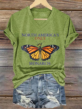 🔥Buy 3 Get 15% Off🔥V-Neck Retro North America’s Only Orange Monarch Print T-Shirt