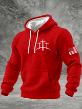 Men's Faith Print Checkered Fabric Hooded Sweatshirt