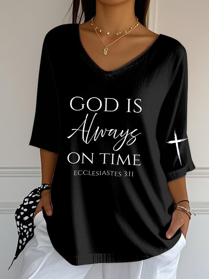 Women's Retro God Is Always On Time Print T-Shirt
