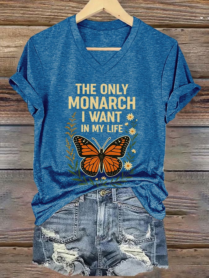 🔥Buy 3 Get 15% Off🔥V-Neck Retro The Only Orange Monarch I Want In My Life Print T-Shirt
