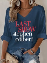 V-Neck Retro Last Show Print T-Shirt