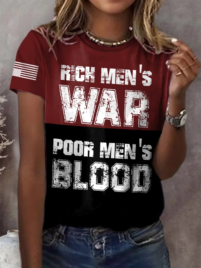 🔥Buy 3 Get 15% Off🔥Retro Rich Men's War Poor Men's Blood Print T-Shirt