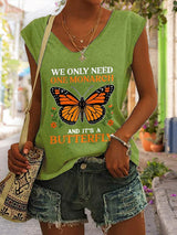 🔥Buy 3 Get 15% Off🔥V Neck Retro We Only Need One Monarch And It's A Butterfly Print Tank Tops