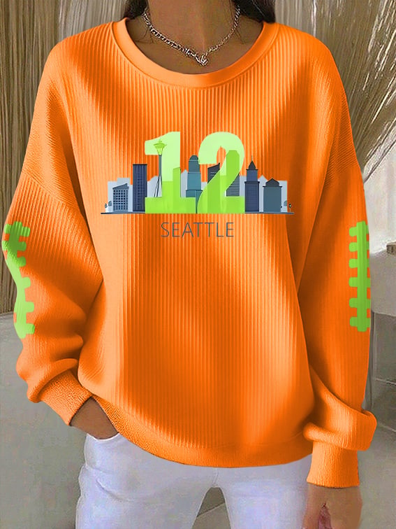 Women's Rugby Print Knit Crew Neck Long Sleeve Top