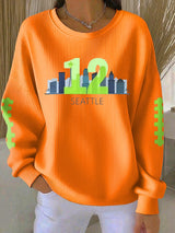 Women's Rugby Print Knit Crew Neck Long Sleeve Top