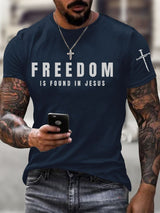 Men's Freedom in Jesus Print Casual T-shirt