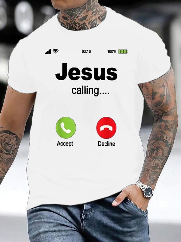 Men's Retro Jesus Calling Print T-Shirt