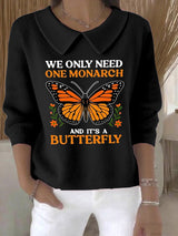 🔥Buy 3 Get 15% Off🔥Women's Retro We Only Need One Monarch And It's A Butterfly Print Casual Lapel Knit Top