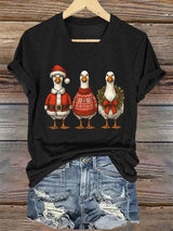 Women's Santa Goose Print T-shirt