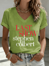 V-Neck Retro Last Show Print T-Shirt