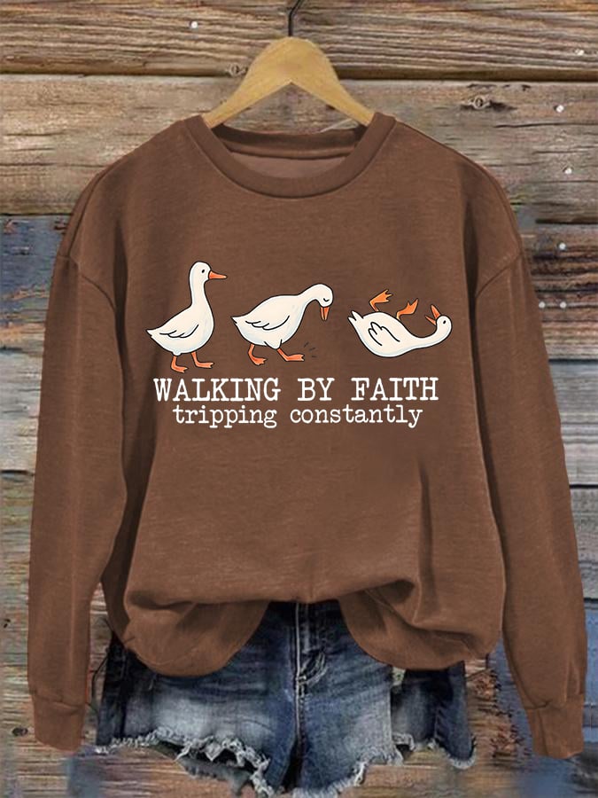 Women's   Walking by Faith Tripping Constantly  Sweatshirt