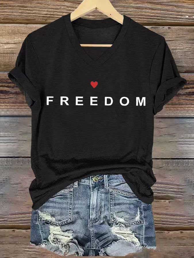 Women's freedom Print V-Neck T-Shirt