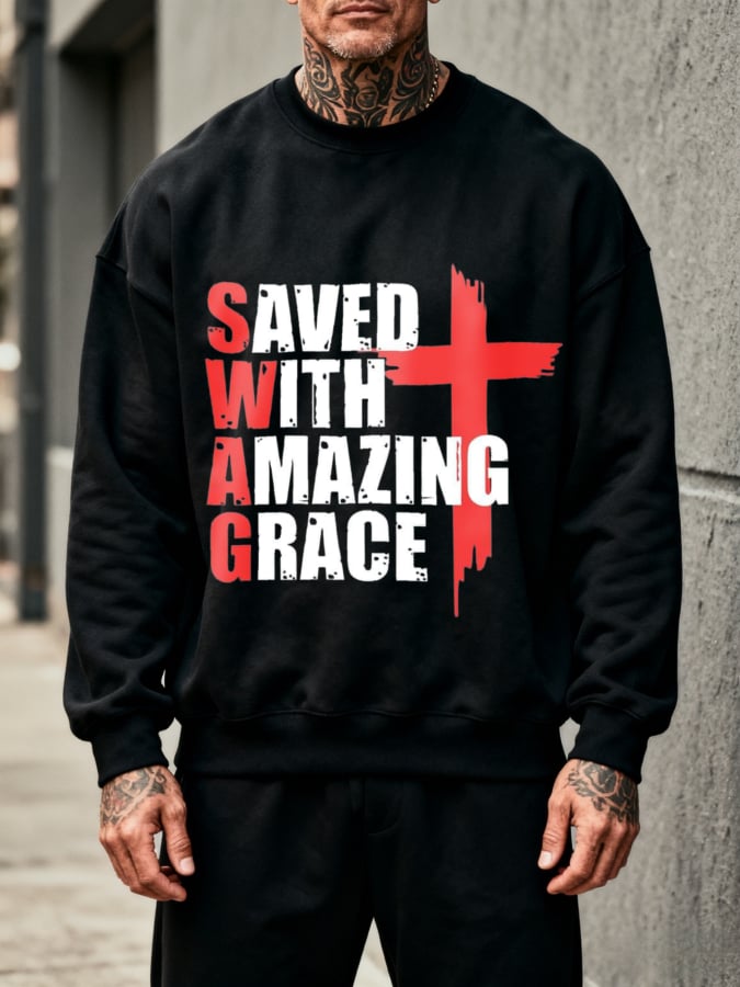 🔥Buy 3 Get 15% Off🔥Men'S Round Neck Casual Faith Print Sweatshirt