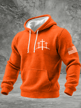 Men's Faith Print Checkered Fabric Hooded Sweatshirt