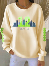 Women's Rugby Print Knit Crew Neck Long Sleeve Top