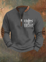 Men's Vintage Faith "Iron Sharpen Iron Brothers In Christ" Printed Zip Collar Sweatshirt