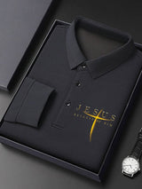 🔥Buy 3 Get 15% Off🔥Men's Vintage Faith “Jesus Because Of Him” Long Sleeves Polo Shirt