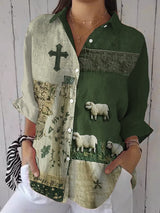 Women's Faith Sheep Print Casual Lapel Shirt Top