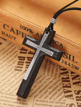 Women's Faith Vintage Handmade Double Layered Alloy Wooden Cross Necklace