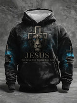 Men's Casual Retro Print Long Sleeve Hooded Sweatshirt