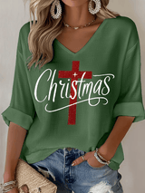 Women's Christmas Faith Print Waffle Long Sleeve T-Shirt