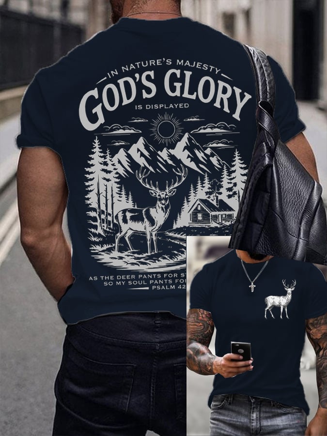 Men's Retro Faith Fishing Hunting Print T-Shirt