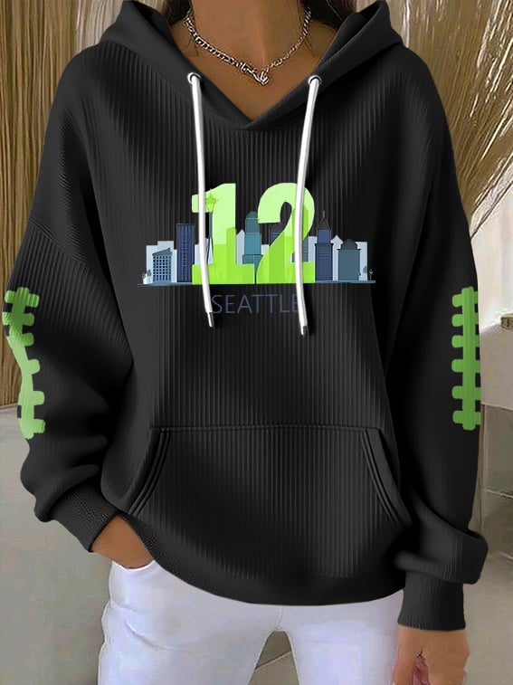 Women's Rugby Print Casual Hoodie