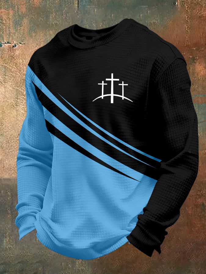 Men's Retro Faith Design Printed Waffle Fabric Long Sleeve T-Shirt
