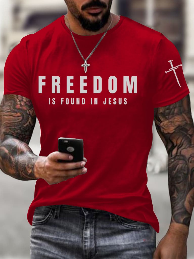 Men's Freedom in Jesus Print Casual T-shirt