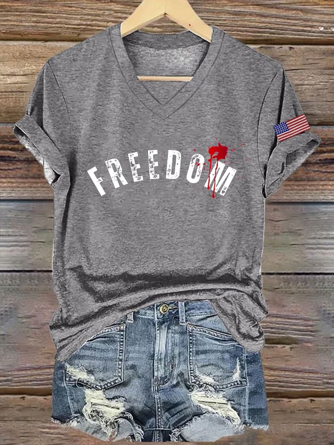 Women's Commemorative Print V Neck T-shirt