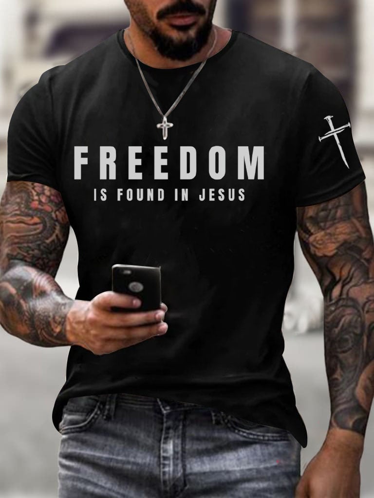 Men's Freedom in Jesus Print Casual T-shirt