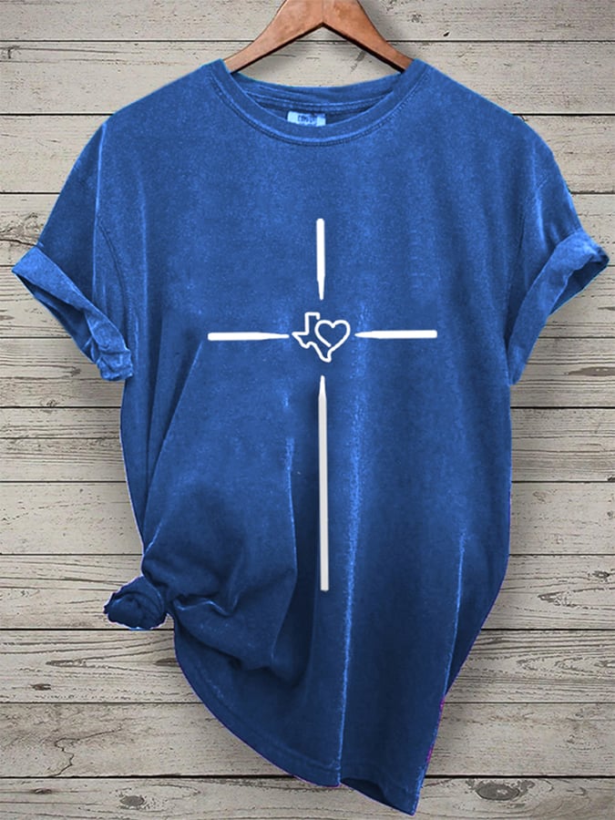 Women's Texas Cross Print Crew Neck T-Shirt