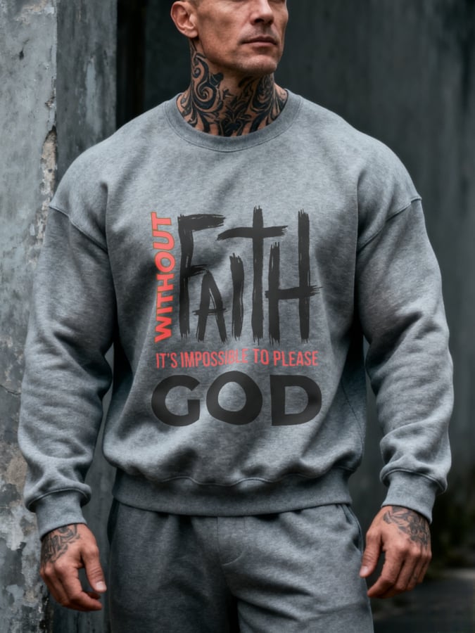 🔥Buy 3 Get 15% Off🔥Men'S Round Neck Casual Faith Print Sweatshirt