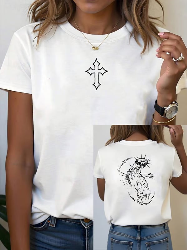 Unisex Fearless Cross Print Acid Washed T-shirt