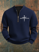 🔥Buy 3 Get 15% Off🔥Men's Faith Print Zipper Neck Knit Sweatshirt