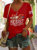 🔥Buy 3 Get 15% Off🔥V-Neck Retro Resist No Kings In America Since 1776 Print T-Shirt
