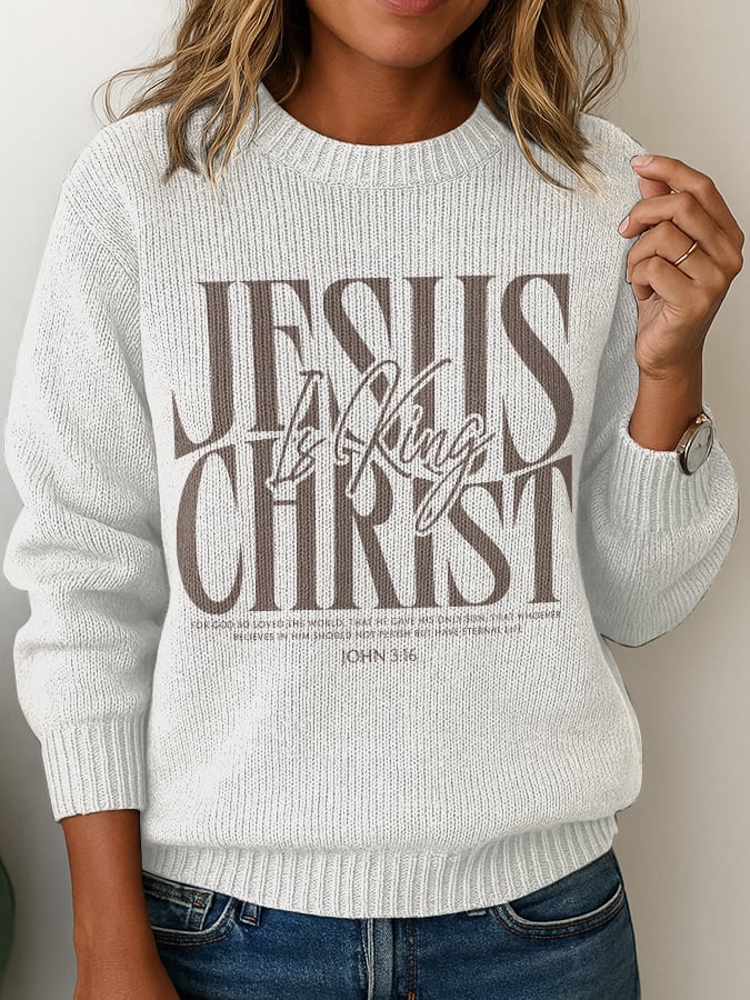 Women'S Casual Faith Print Sweater